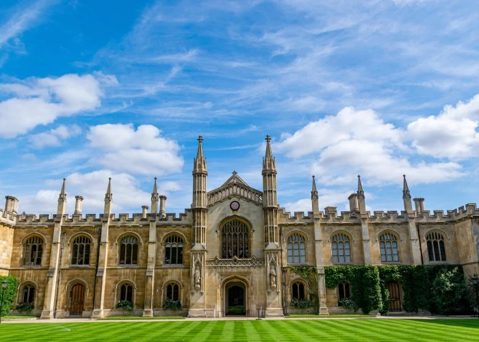 External shot of cambridge university on a sunny day